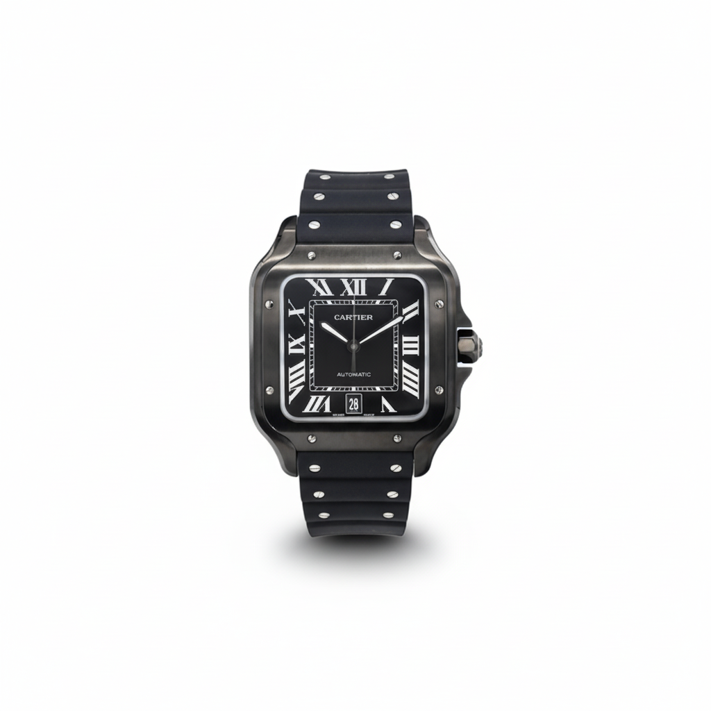 Cartier Santos de Cartier FullBlack Black Dial Black Rubber Strap