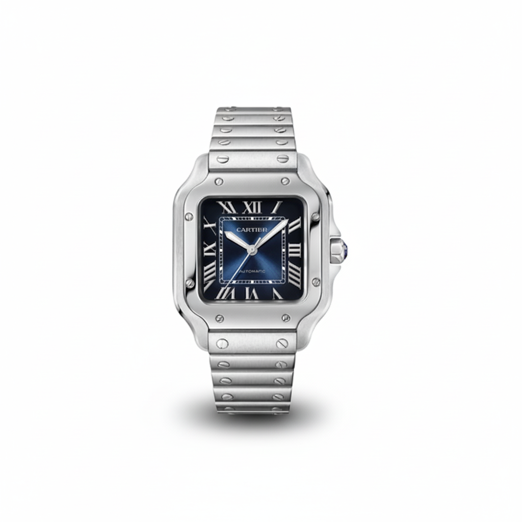 Cartier Santos de Cartier Blue Dial Silver Metal Steel
