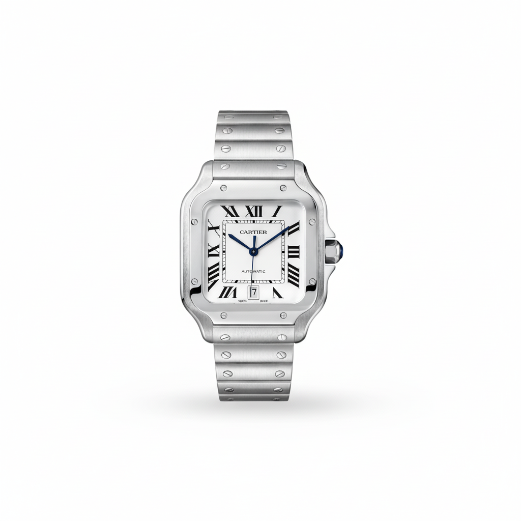 Cartier Santos de Cartier White Dial Steel Bracelet