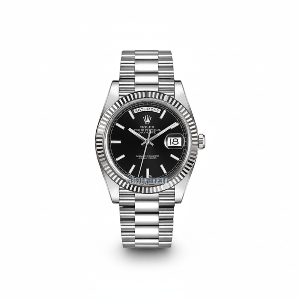 Rolex Day-Date 40 Black Dial Yellow Gold Fluted Bezel