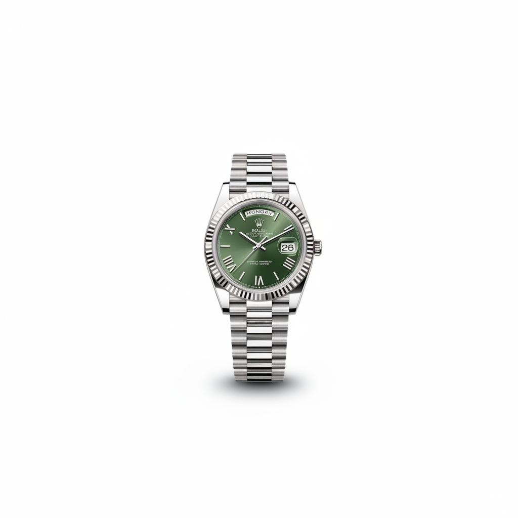 Rolex Day-Date 40 Green Dial Yellow Gold Fluted Bezel