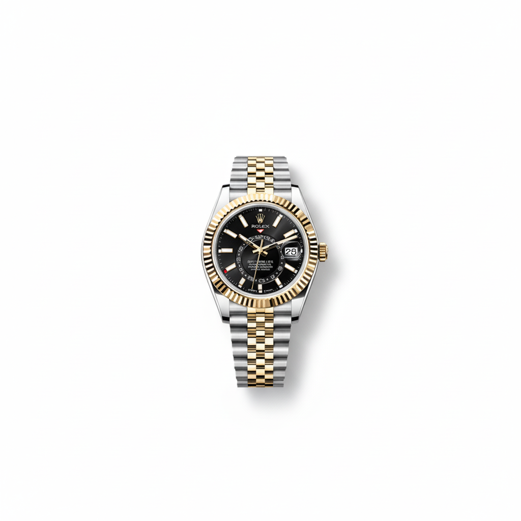 Rolex Sky-Dweller Black Dial Yellow Gold Fluted Bezel