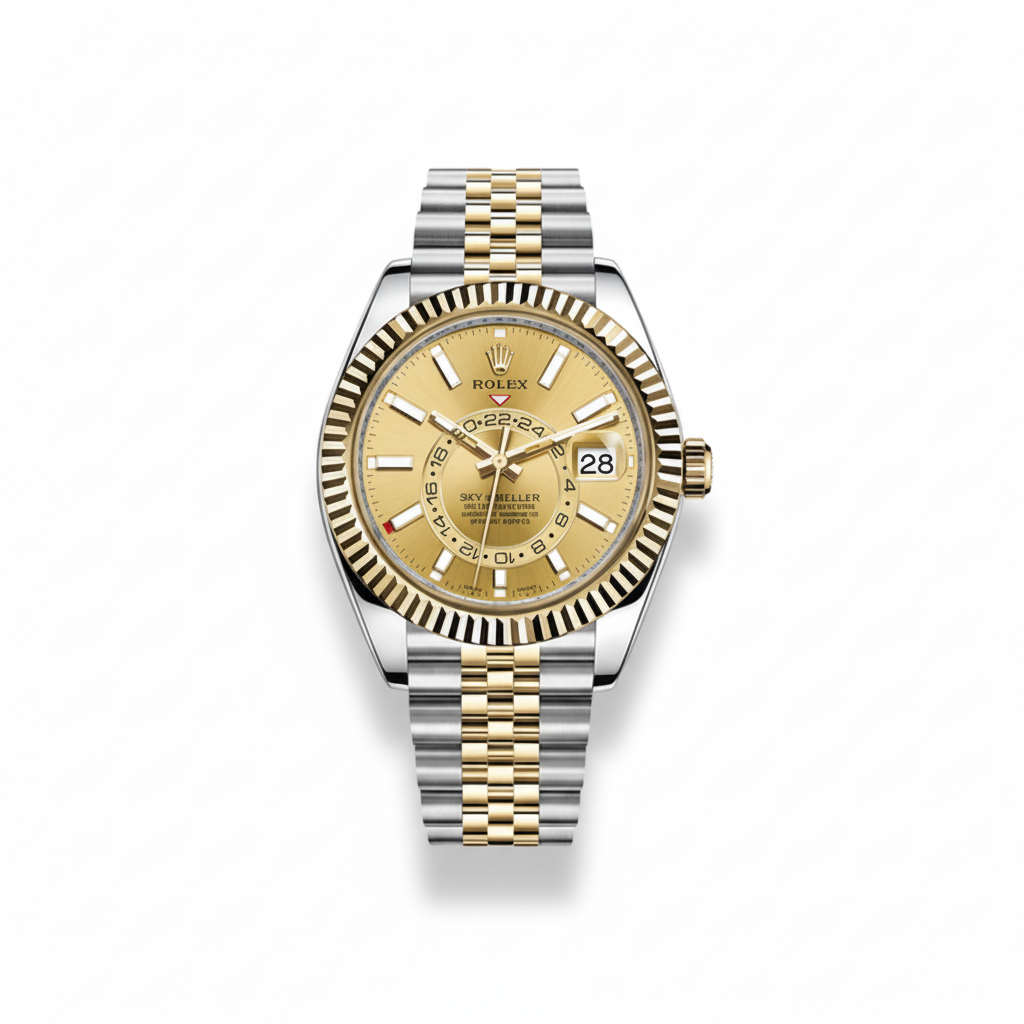Rolex Sky-Dweller Champagne Dial Two-Tone Fluted Bezel