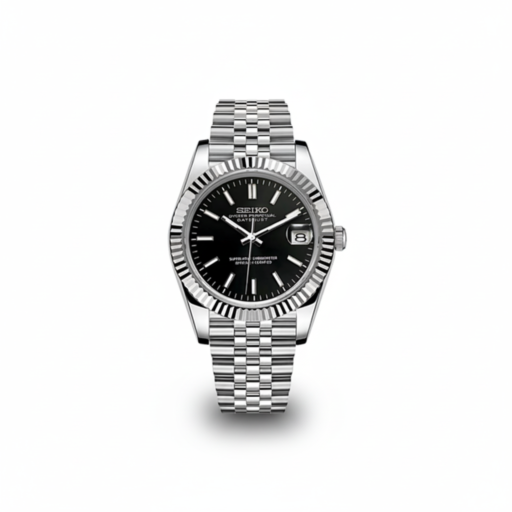 Seiko Datejust Black Dial Fluted Bezel Jubilee