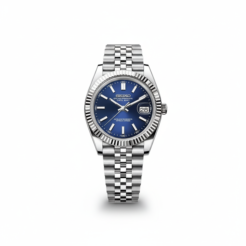 Seiko Datejust Blue Dial Fluted Bezel Jubilee