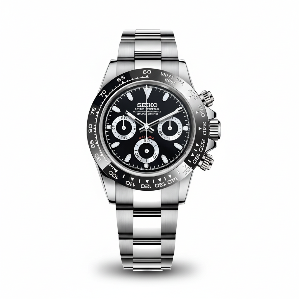 Seiko Daytona Black Dial Steel Bracelet