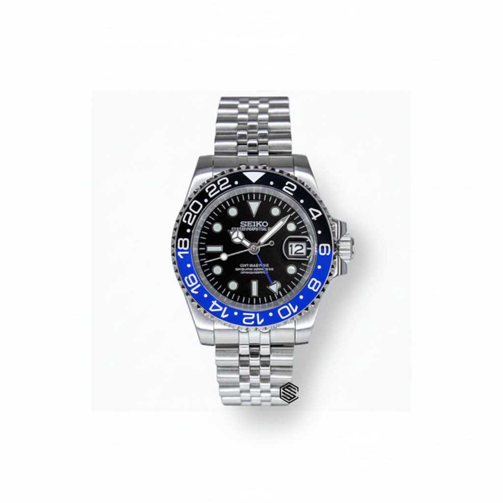 Seiko GMT Batman Blue/Black Bezel Black Dial