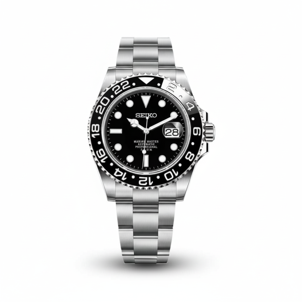 Seiko GMT Black Bezel Black Dial Steel