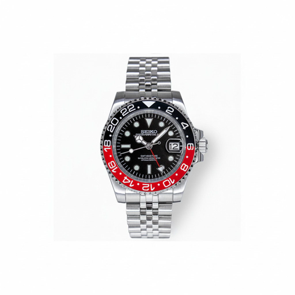 Seiko GMT Coke Red/Black Bezel Black Dial