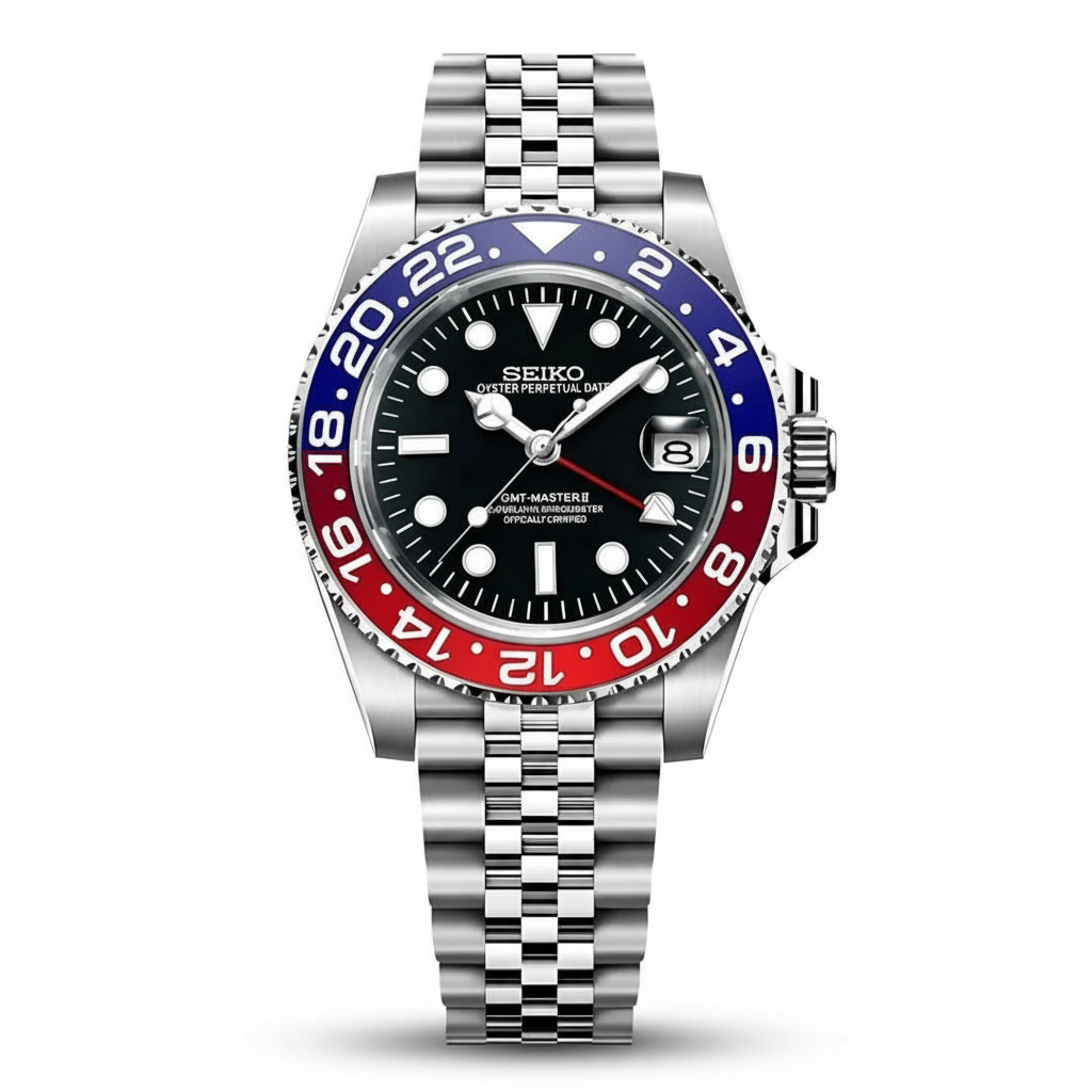 Seiko GMT Pepsi Red/Blue Bezel Black Dial