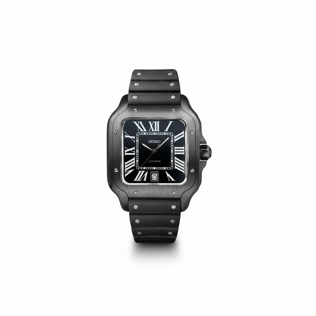 Seiko Santos Black Dial Rubber Strap