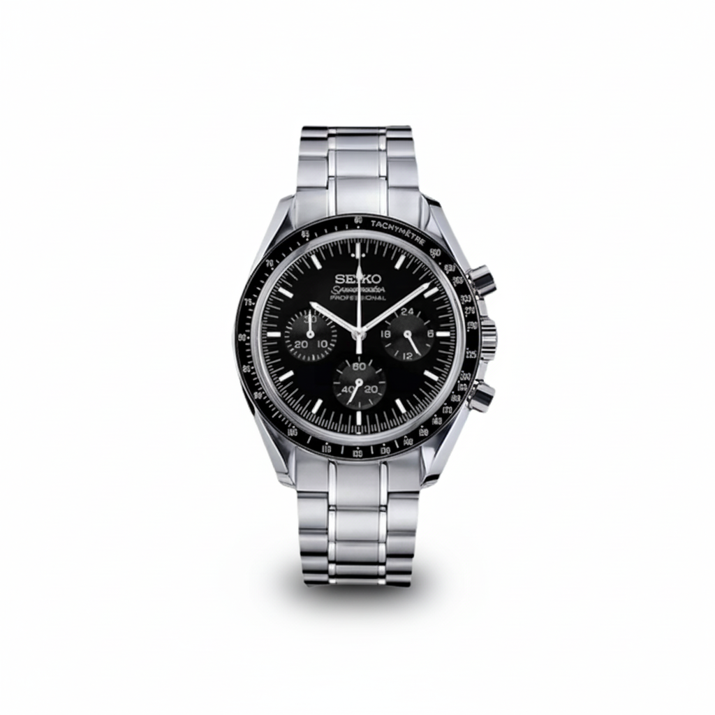 Seiko Speedmaster Black Dial Steel Bracelet
