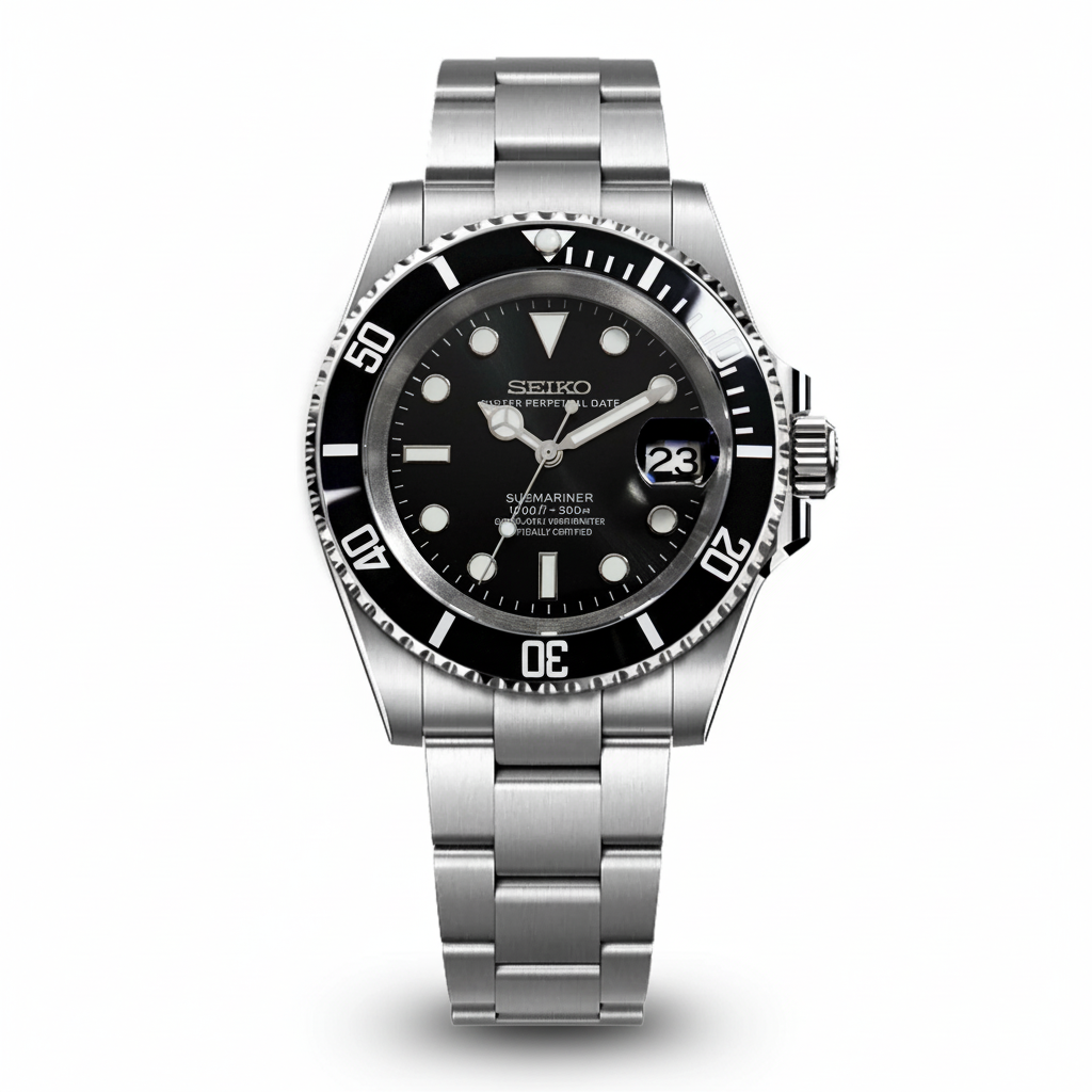 Seiko Submariner Black Dial Black Bezel Steel