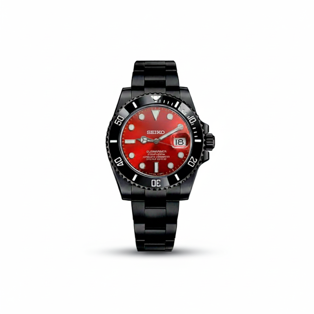 Seiko Submariner Red Dial Black Bezel Steel