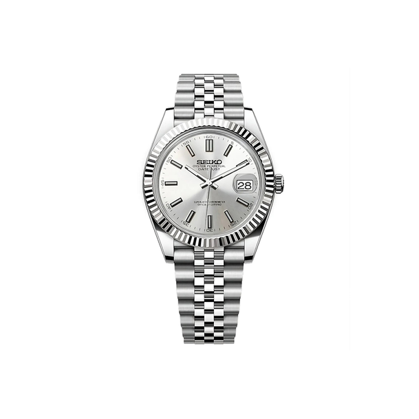 Seiko Submariner Silver Dial Black Bezel Steel